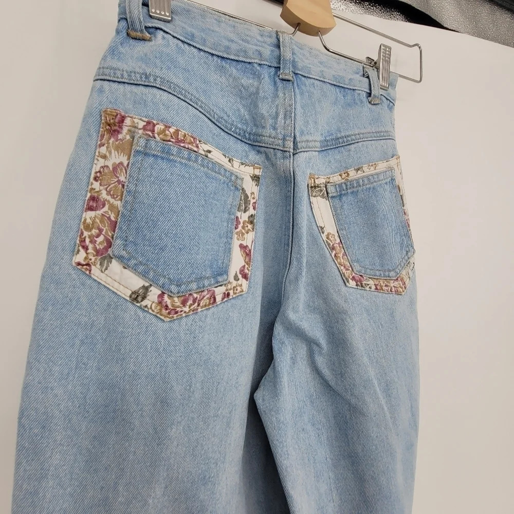bonjour vintage light denim fabric stitch on patches mom jeans size 7 / 8 - Picture 7 of 9